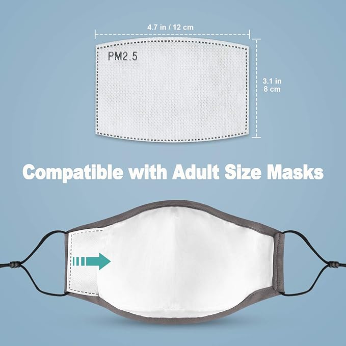 40pcs Adults Size Adaptive Activated Carbon Fabric Filtration 5-Layer PM2.5 Filter Pad Insert Value Pack DIY Craft Anti-Dust Anti-Haze Anti-Pollution for Outdoor Activities for Men Women