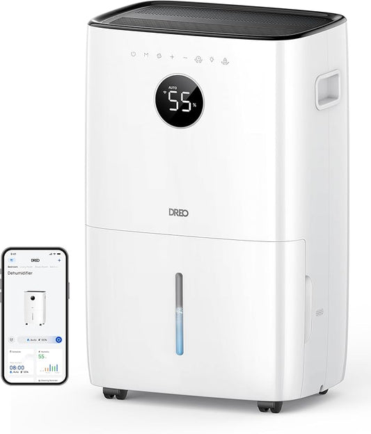 Dreo 110-Pint Smart Dehumidifier for Basement, 4500 Ft² for Large Room, 2 Gallon Water Tank, Auto/Comfort/Constant Mode Dehumidifiers for Home, Bedroom, Bathroom, with Drain Hose, Black, 711S