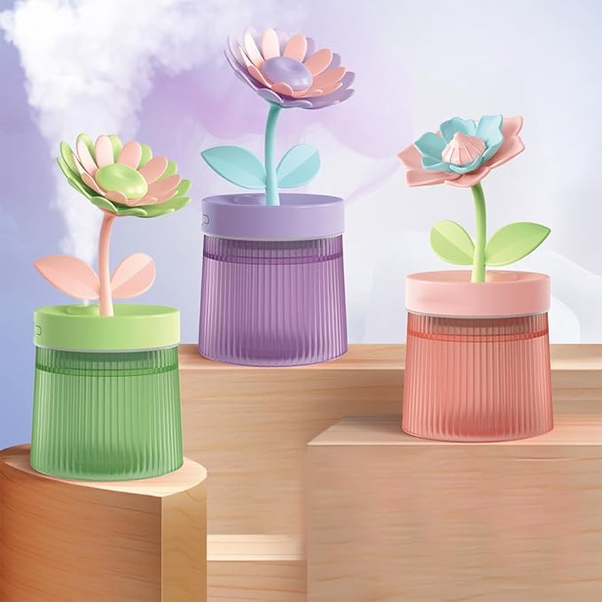 DONGKER Mini Humidifier,260ml 2 Mist Modes Cute Flower Desktop Humidifiers with Colorful Lights for Bedroom Home Office Indoor Car Travel