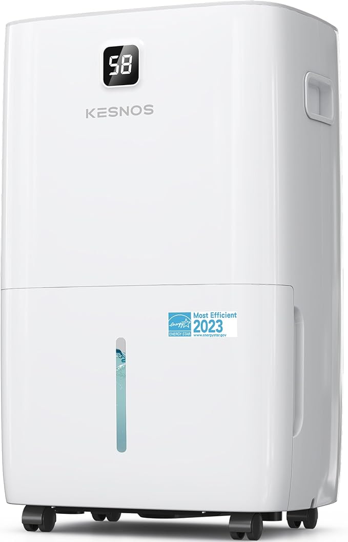 Kesnos 150 Pints Energy Star Dehumidifier for Home & Basement with Drain Hose, Front LED Display and 2.12 Gal Water Tank, Ideal for Spaces up to 7,500 Sq. Ft., Featuring Auto Defrost & Timer Function