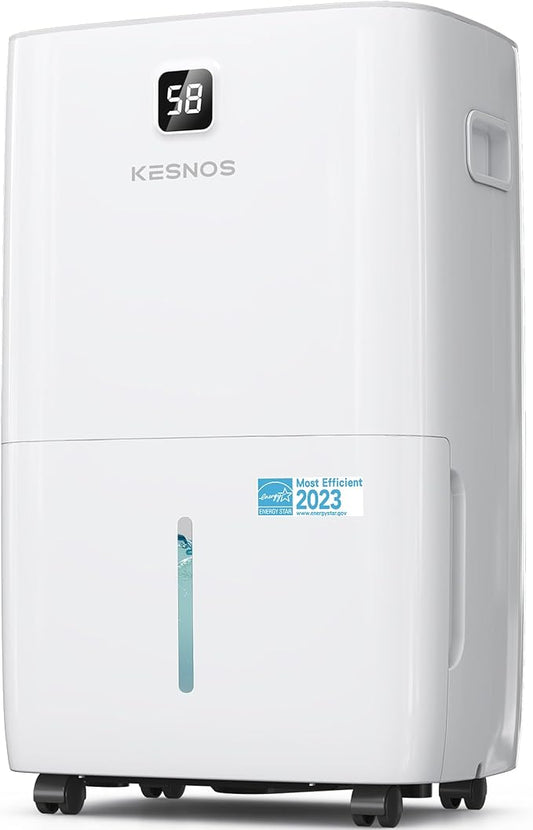 Kesnos 150 Pints Energy Star Dehumidifier for Home & Basement with Drain Hose, Front LED Display and 2.12 Gal Water Tank, Ideal for Spaces up to 7,500 Sq. Ft., Featuring Auto Defrost & Timer Function