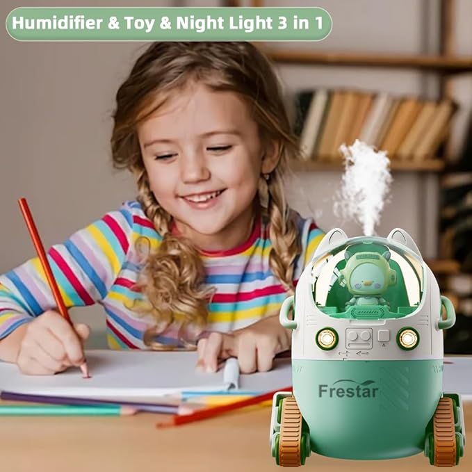 Mini USB Humidifier 220ml with LED Night Light, Small Cute Humidifier Bulit in Adorable Doll for Kids, Plant, Bedroom, Office, Desk, Babies Room, No Battery(Green-Huhu)