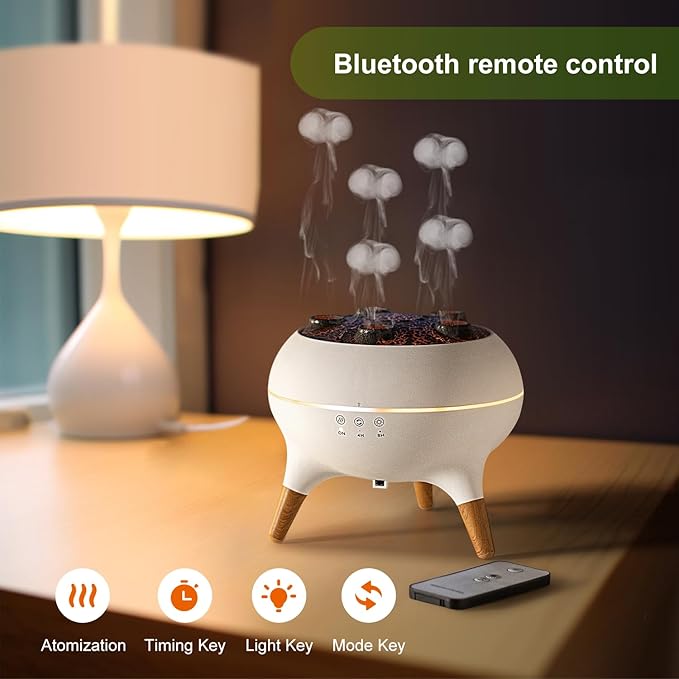 Jellyfish Diffuser 250ML, Volcano Diffuser Aroma Diffusers Air Humidifiers 7Color LED, 5 Rings Dynamic Sound Pickup Ultrasonic Aromatherapy Fragrant for Bedroom Office (White)