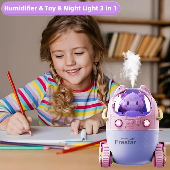 Mini USB Humidifier 220ml with LED Night Light, Small Cute Humidifier Bulit in Adorable Doll for Kids, Plant, Bedroom, Office, Desk, Babies Room, No Battery(Pink-Huhu)
