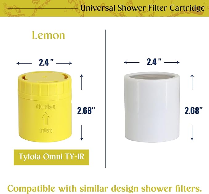 2-PACK High Output Universal Shower Filter Replacement Cartridge–Efficiently Remove Chlorine, Heavy Metals & dirt, Infused with Vitamin C Lemon Scent – Promote Healthier Hair & Skin