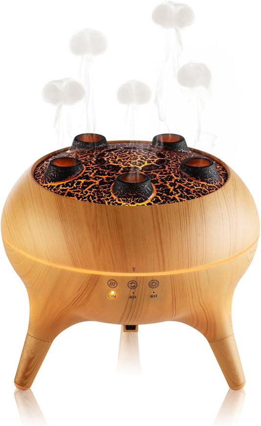 Essential Oil Diffuser 250ML,Jellyfish Diffuser Volcano Diffuser Air Humidifiers Sound Pickup Ultrasonic Aromatherapy Remote Control 7Color Lights for Home Bedroom Office Hotel (Wood Color)