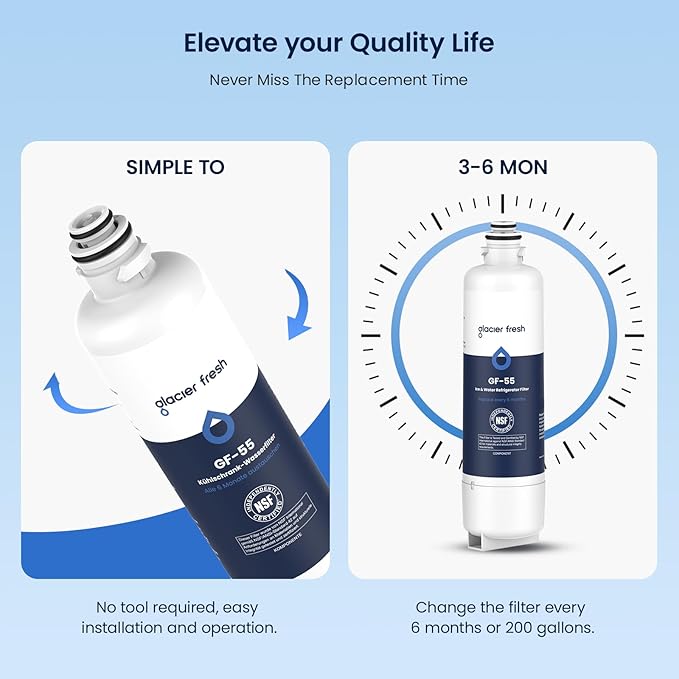GLACIER FRESH Replacement for Bosch 11025825 Ultra Clarity Pro Refrigerator Water Filter BORPLFTR50, Compatible with KWF 2000, 12028325, 11032531, BORPLFTR50, WFC100MF, B36CT80SNS, B36CL80ENS (1 Pack)
