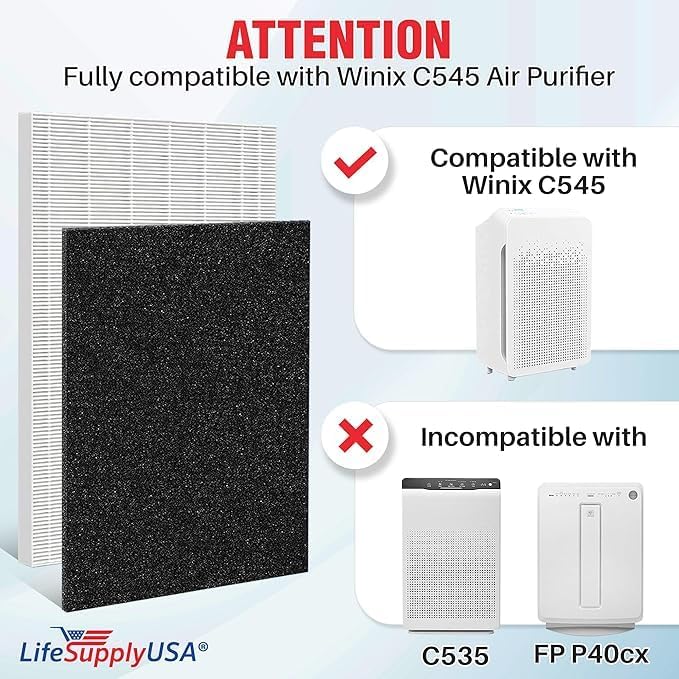 115115 HEPA Filter A Replacement + 4 Carbon Pre-Filters for C535, 5300, 5300-2, 5500, 5500-2, 6300, 6300-2, P300, AM90, C909, 9800 For Winix Air Purifier Filter Replacement Size 21 by LifeSupplyUSA