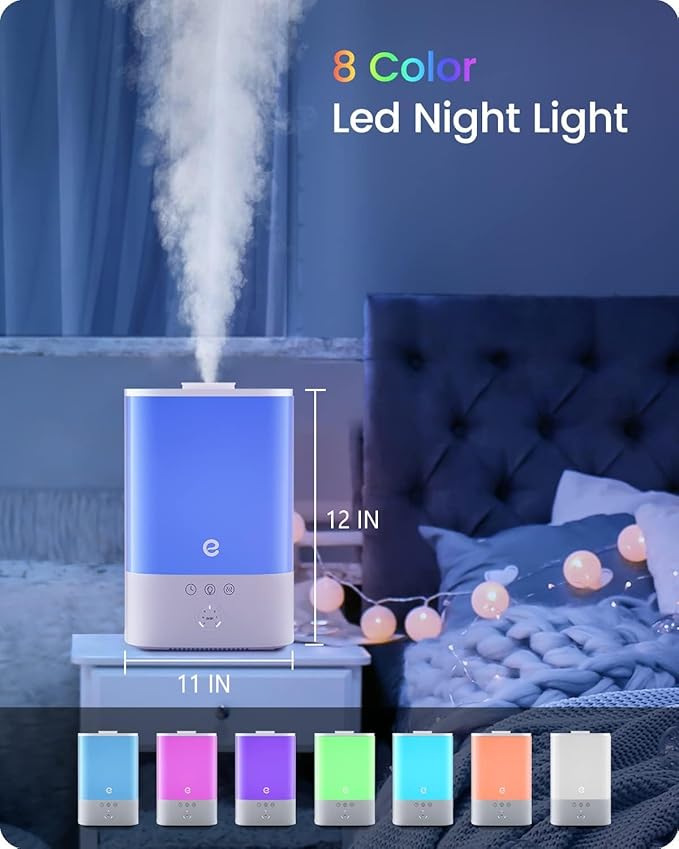 Humidifiers for Bedroom Large Room, Esemoil Smart WiFi Cool Mist Humidifiers for Baby, 3.5L Top Fill & 28dB Quiet, 40H Air Ultrasonic Diffuser with 8 Color Light, Voice Control, Compatible with Alexa