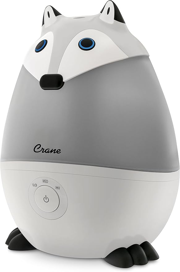 Crane Ultrasonic Cool Mist Animal Humidifier for Kids' Bedroom & Nursery, Adjustable 0.5 Gallon, Auto Shut-Off Silver Fox 0.5 Gallon Grey
