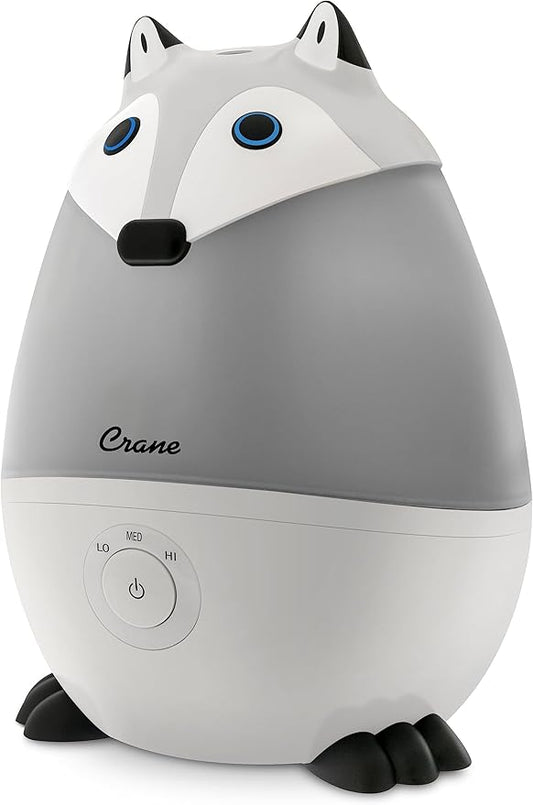 Crane Ultrasonic Cool Mist Animal Humidifier for Kids' Bedroom & Nursery, Adjustable 0.5 Gallon, Auto Shut-Off Silver Fox 0.5 Gallon Grey