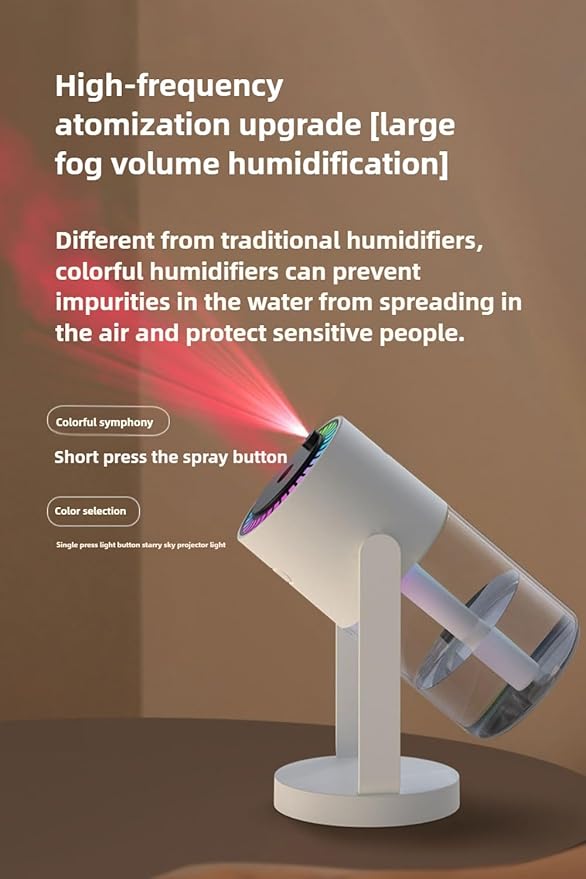Bedroom humidifier, small humidifier with 280 ml water tank, up to 4-8 hours of operation, two modes, suitable for home, car