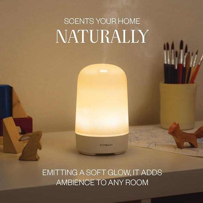 Vitruvi Glow Ultrasonic Essential Oil Diffuser | Aromatherapy Diffuser for Home, Kids Room, Room Decor (100 ml) White