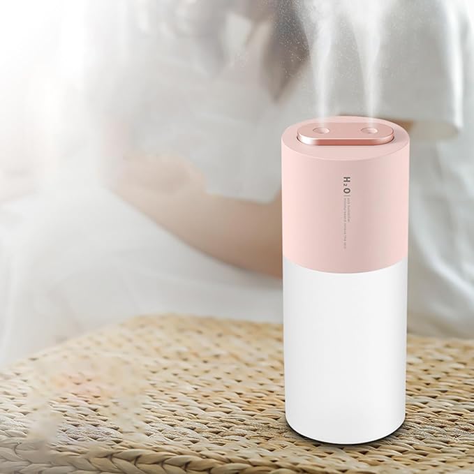Mini Humidifier Portable USB Humidifier Double Spray Small Mist Humidifiers Desktop Humidifier for Car, Office, Indoor, Bedroom, Travel (Pink)