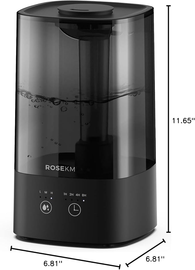 4.5L Humidifiers for Bedroom, Humidifiers for Home Large Room, Cool Mist Humidfiers for Baby and Plant with Timer, Adjustable Mist Level, 360° Nozzle, Auto Shut-Off, Black