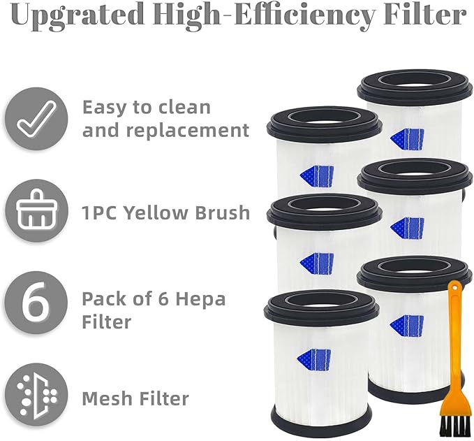 High-Efficiency Filter Replacement for INSE N5S N5T S6T S6P Pro S610/TMA T120 T121 T151 T150 T220 T210 T181 T180 T220 Cordless Vacuum Cleaner -6 pack+1pc Brush