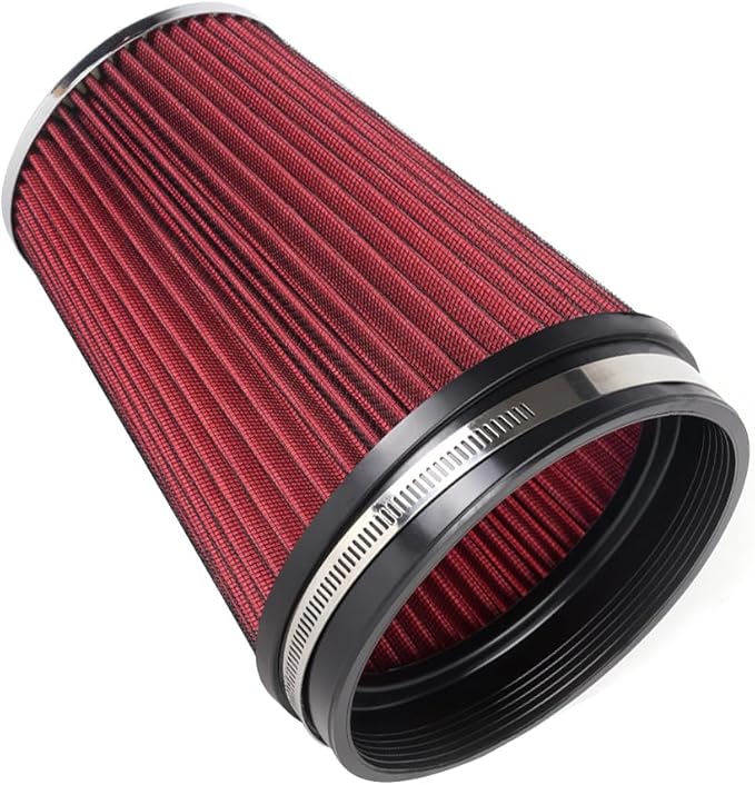 6" Inlet Cold Air Intake Filter Cone Replacement Performance Washable Clamp-On Dry Air Filters Red (8" Tall)