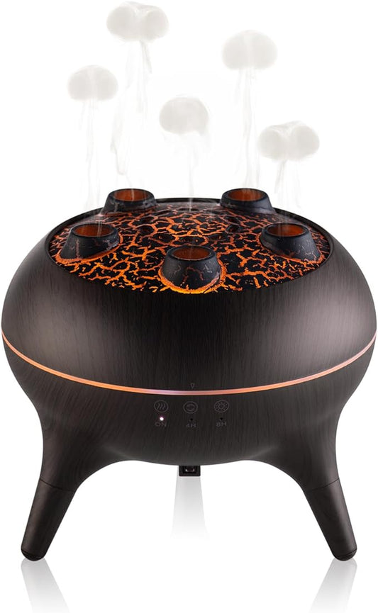 Essential Oil Diffuser 250ML,Jellyfish Diffuser Volcano Diffuser Air Humidifiers Sound Pickup Ultrasonic Aromatherapy Remote Control 7Color Lights for Home Bedroom Office Hotel (Brown Color)