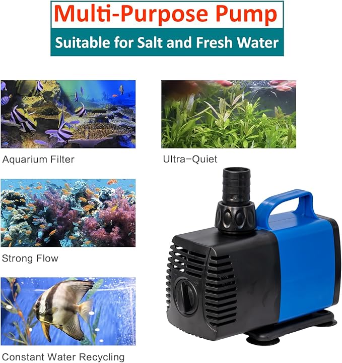 1190 GPH Submersible Pump(4500L/H,75W) Ultra Quiet Adjustable Amphibious Internal External Water Pump for Pond,Aquarium,Fish Tank,Fountain,Hydroponics,Statuary,Sump Pump - 5 Pcs