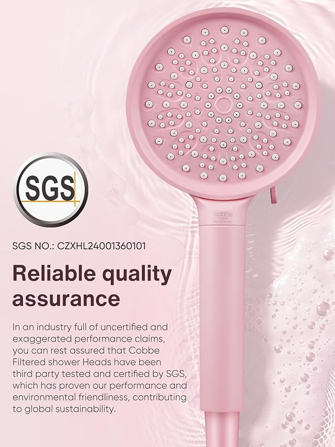 Cobbe Filtered Shower Head with Handheld, High Pressure 6 Spray Mode Showerhead with Filters, Water Softener Filters Beads for Hard Water - Remove Chlorine - Reduces Dry Itchy Skin, Pink