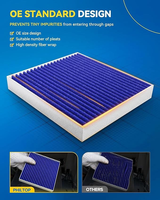 PHILTOP CF10743 Cabin Air Filter, Replacement for 2008-2016 Town & Country, 2008-2020 Grand Caravan, 2008-2013 G37 Cabin Air Filter with Activated