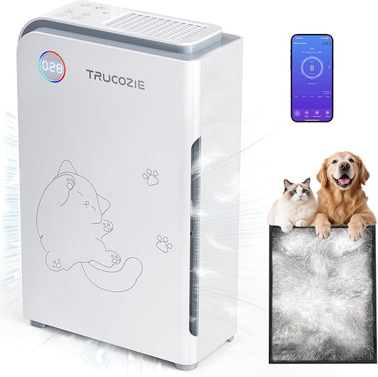Trucozie Large Pet Air Purifier for Home up to 3000 Ft², Absorbs Floating Cat and Dog Hair, Smart WiFi, 3-in-1 Filter with Anion, Activated Carbon & HEPA for Pet Allergy, Smoke, Dust, Zero Ozone