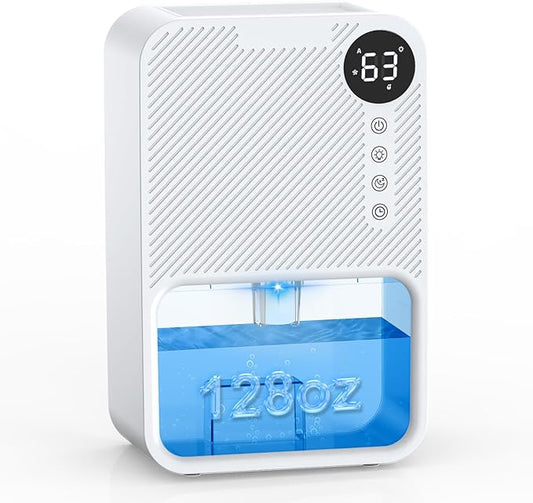Dehumidifiers for Home, 128 OZ Visible Water Tank, 600 sq.ft Dehumidifiers for Basement Bathroom Bedroom RV with Auto Shut Off, 7 Colors LED Light, Timer Setting, Sleep Mode