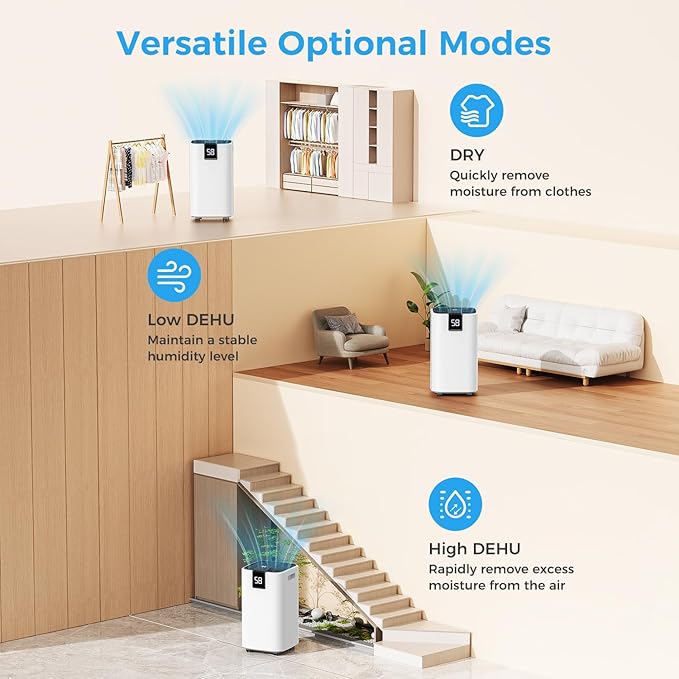 4000 sq.ft Dehumidifier for Basement, Trazico 45 Pint Dehumidifiers for Home with Drain Hose, Smart Humidity Control, 24H Timer, Auto Defrost, Ideal for Large Room, Bathroom, Bedroom, Garage, Black