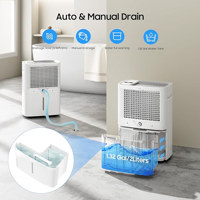 6500 Sq.Ft Energy Star Dehumidifier for Basement Home, ANDTE 120 Pints Large Room Dehumidifiers Efficient with Drain Hose & 1.32 Gal Tank, Smart Humidity Control, Touch Control Panel, Auto Defrost