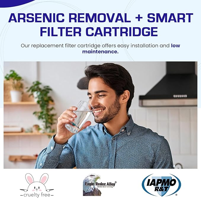 Crystal Quest Arsenic Removal + SMART Filter Cartridge 4-5/8" x 9-3/4" - Reduces Arsenic, Long-Lasting, Easy Installation, Heavy-Duty Water Filtration