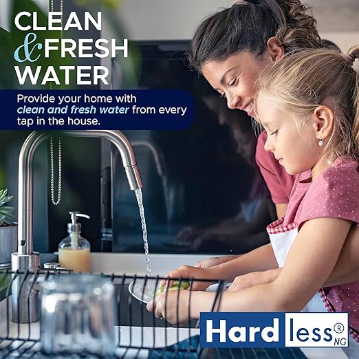Hardless NG4 Whole House Water Filter - Salt-Free Softening Device - Reduces Limescale, Sediment & More - Compact, Easy to Install - Comes w/ 1" Inlet/Outlet- Filtration System for Hard Water