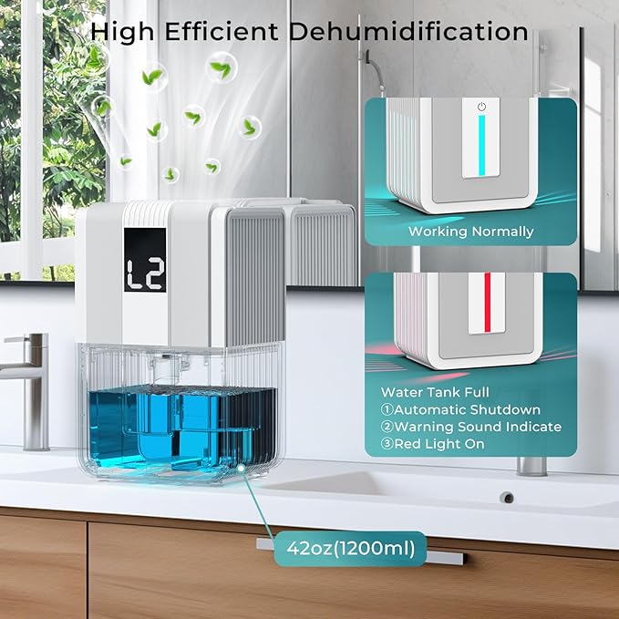 Dehumidifiers for Home, 42 OZ (400 sq.ft) Small Dehumidifier with Timer, Auto Shut Off, Auto Defrost, 7 Colors LED Light, Quiet Energy Saving Dehumidifier for Bedroom, Bathroom, Basement, Closet, RV