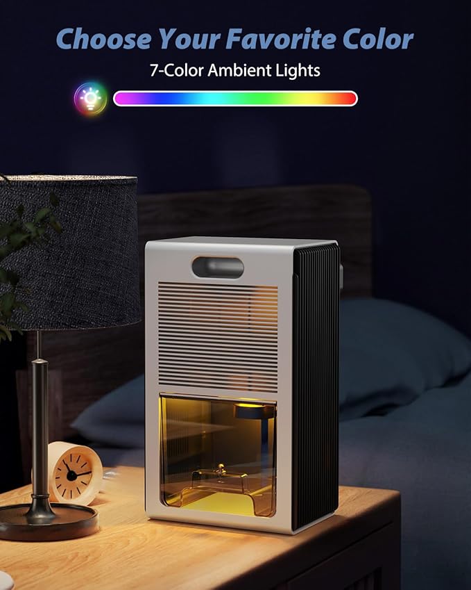 Dehumidifier, 95 OZ Dehumidifiers for Home (800 sq.ft), Quiet Small Dehumidifiers for Bedroom Bathroom Basements Closet RV, Auto Shut Off, Two Working Models and 7 Colors LED（White）