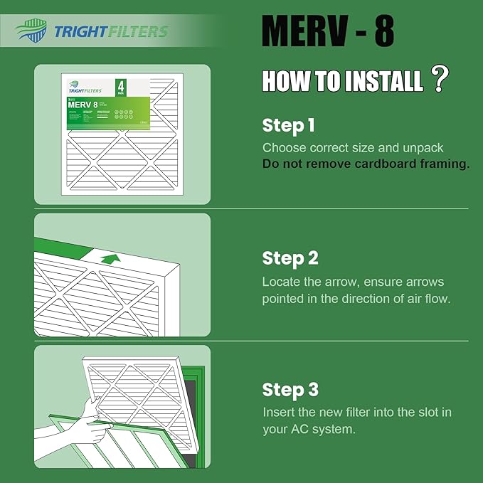 12x12x1 Air Filter 4 Pack, MERV 8 Pleated Dust Defense Air Filters Replacement Air Conditioner HVAC AC Furnace Filter, Durable and Lightweight