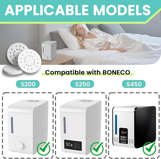 8 Pack A451 Anti-Mineral Pads Humidifier Replacement Filters Compatible with BONECO S200, S250 & S450 Steam Humidifiers