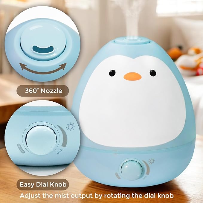 Earnest Living Baby 3-in-1 Cool Mist Humidifier with Essential Oil Diffuser + Nightlight, BPA Free Humidifier for Kids Bedroom, Nursery + Large Rooms, Whisper-Quiet, Auto Shut Off