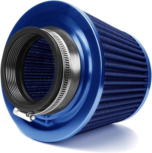 Universal Clamp-On Air Intake Filter, High Performance, Washable Filter, Replacement Air Filter, Flange Diameter 3inch/76mm (Blue)