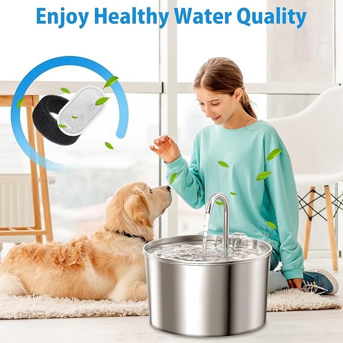 Cat Drinking Fountain Replacement Filter - Fits 67 oz/2 L and 108 oz/3.2 L Stainless Steel Drinkers - Activated Carbon and Ion Exchange Resin Filter - Pet Drinking Fountain Filters (8 Pack)