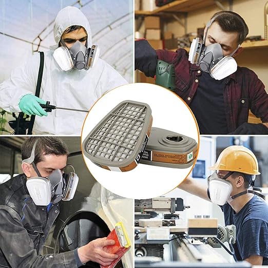 6001 Activated Carbon Filter Cartridges Replacement for Gas Respirator, Filter Cartridges Suitable for 6100/6200/7501/7502/6502/6800 10PCS(5Pack), Brown,white
