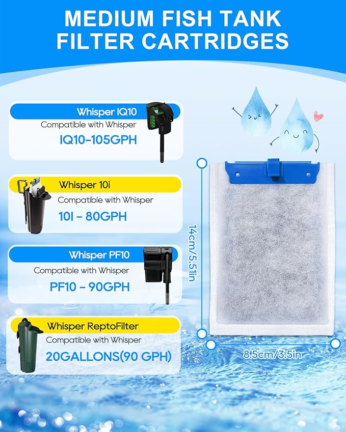 10 Pack Super Upgraded Medium Filter Cartridges with 5-Layer Filtration for Deep Clean Compatible with Tetra Whisper Bio-Bag Filter Cartridges Medium for Aquariums 10i IQ10 PF10