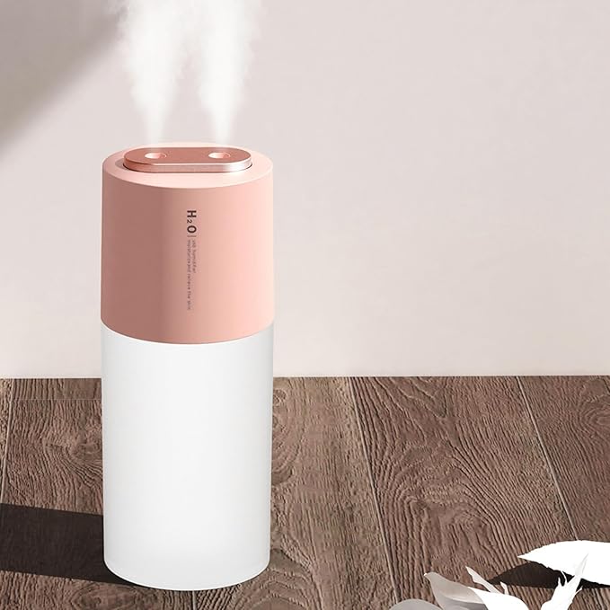 Mini Humidifier Portable USB Humidifier Double Spray Small Mist Humidifiers Desktop Humidifier for Car, Office, Indoor, Bedroom, Travel (Pink)