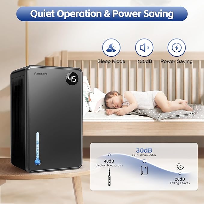 Dehumidifier, Dehumidifiers for Home (1000 sq.ft), 98 OZ Dehumidifier for Basement Bathroom Bedroom, Auto Shut Off Dehumidifiers, Timer Setting, Digital Display, Drain Hose, 7 Colors Light, Black
