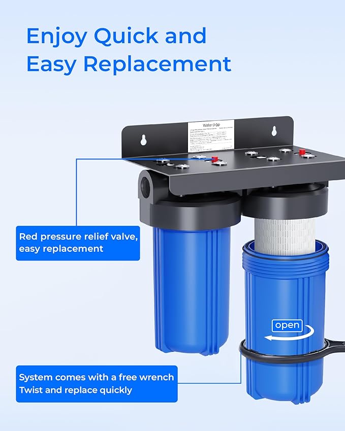 Waterdrop Whole House Water Filter, Sediment Filter Reduce Heavy Metals, Cartridge Replacement for GE® FXHTC, GXWH40L, iSpring, Culligan® RFC-BBSA, Whirlpool®, Any 10" x 4.5" System, 5 Micron