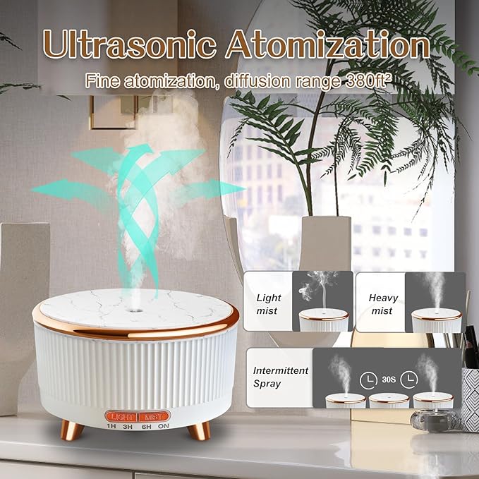Essential Oil Diffusers for Home 500ml,Aromatherapy Diffusers for Essential Oils Large Room with 7 Colors Lights & 3 Mist Mode Waterless Auto Off,Cool Mist Humidifiers for Decor，White