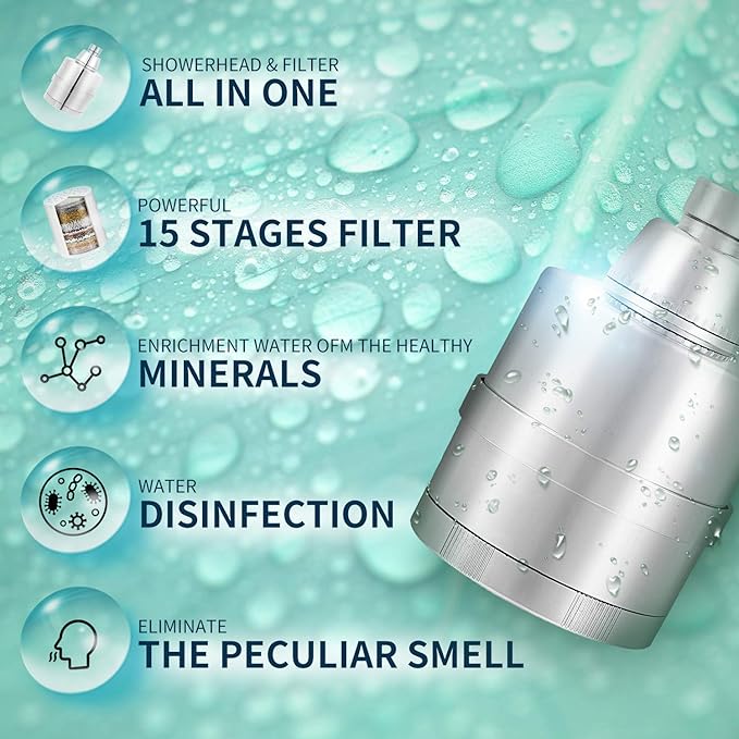 BathBeyond Filtered Shower Head, hower Filter Head 2-in-1 Vitamin C 15 Stage High Output Water Filter with Cartridge for Hard Water Remove Chlorine and Harmful Substances (Bronze)