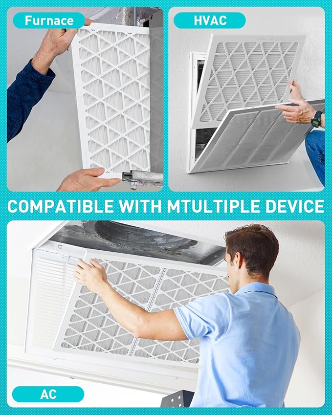 12x12x1 Refillable Air Filter Kit, MERV 8, 1 Reusable Frame ＆ 6 Refills, Fits Most AC HVAC Furnace Devices, Actual Size 11.75x11.75x0.75in