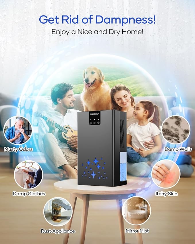 Dehumidifier, 95 OZ Water Tank Dehumidifiers for Home, 1000 sq. ft. Dehumidifier for Basement Bathroom Bedroom with Auto Shut Off, 7 Colors LED Light, Quiet Dehumidifiers with Sleep Mode, Black
