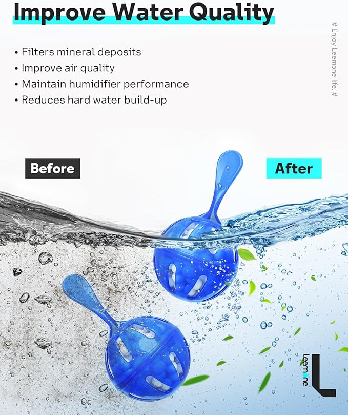 Leemone Humidifier Cleaner 20 Pack, Demineralization Cleaning Ball, Works in All humidifiers and Fish Tanks, Purifies Water, Prevents Hard Water Build-Up, Eliminates White Dust and Odor