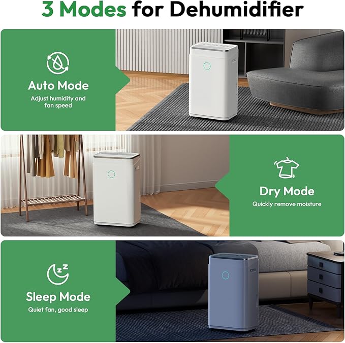50 Pint 4500 Sq.Ft Home Dehumidifiers, 1.7 Gallon Tank Dehumidifier for Basement with Drain Hose, Auto/Quiet Sleep/Dry Mode