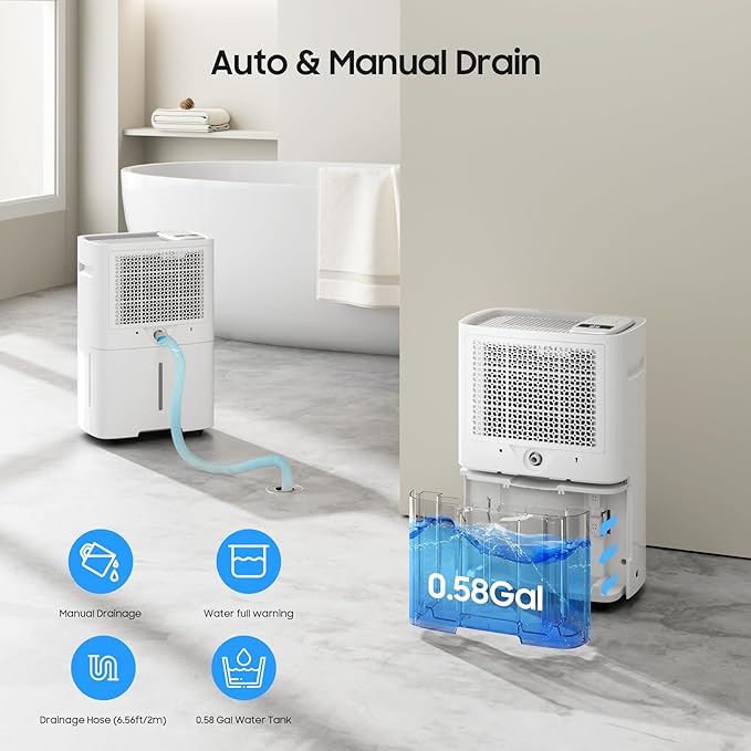 4500 Sq.Ft Energy Star Dehumidifier for Basement, ANDTE 52 Pints Home Dehumidifiers with Drain Hose & Tank for Large Room,Bathroom, Smart Humidity Control, Touch Control Panel, Auto Defrost